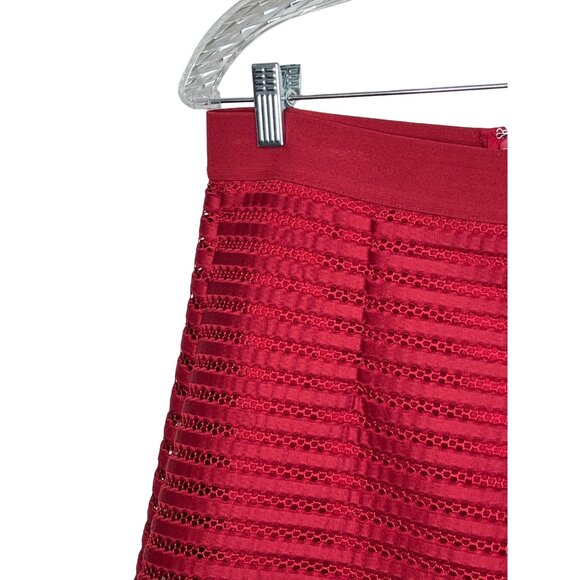 H&M Red Mesh Lace Flare Skater Mini Skirt Women’s Medium Holiday Party - Picture 7 of 8